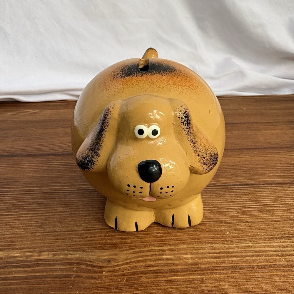 Vintage Dog Ceramic Piggy Bank Brown Puppy Coin Bank Decor